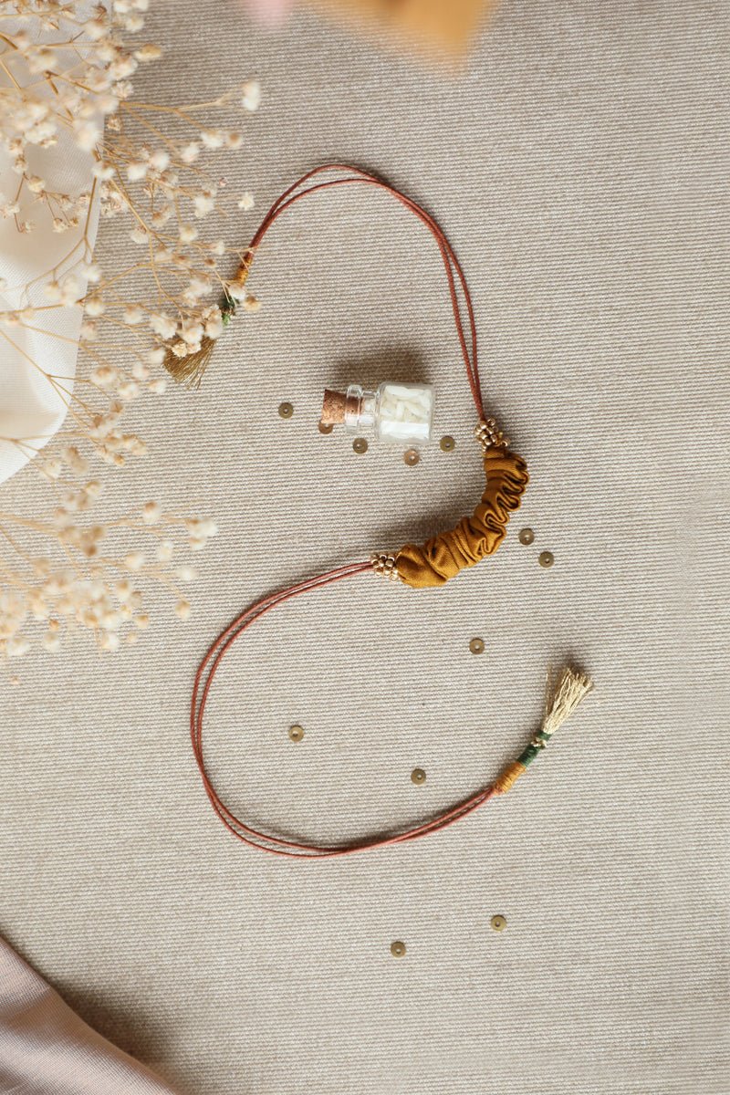 Upcycled Artisanal Rakhi - Yellow - CiceroniRakhiLukka Chuppi