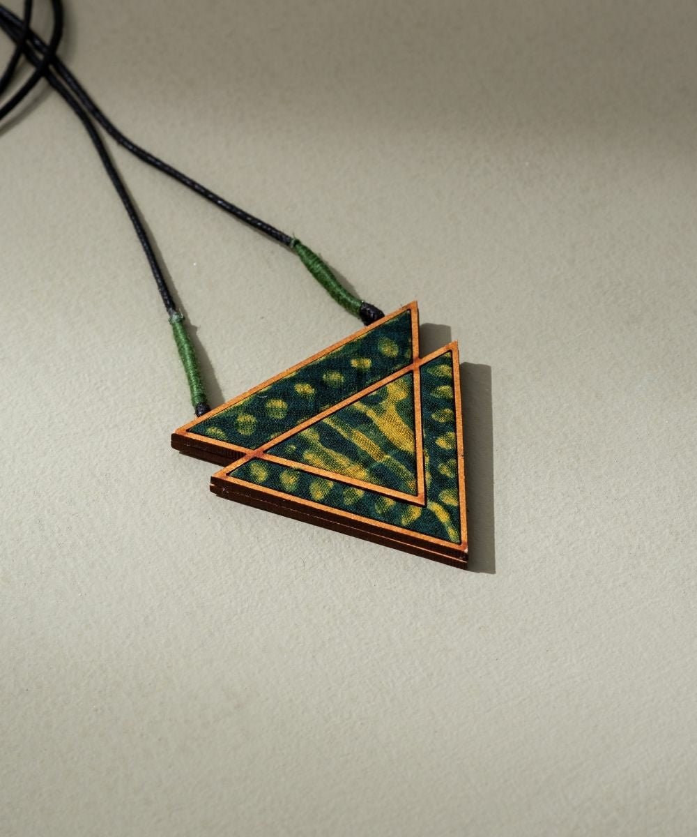 Upcycled Fabric and Repurposed Wood Triangular Necklace - CiceroniNecklaceWhe by Abira