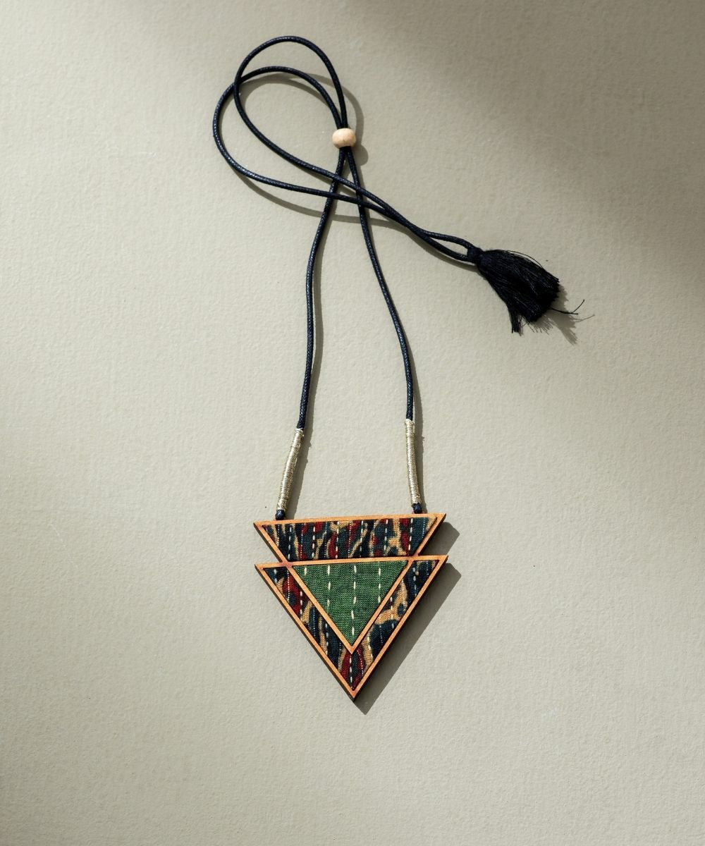 Upcycled Fabric and Repurposed Wood Triangular Necklace - CiceroniNecklaceWhe by Abira