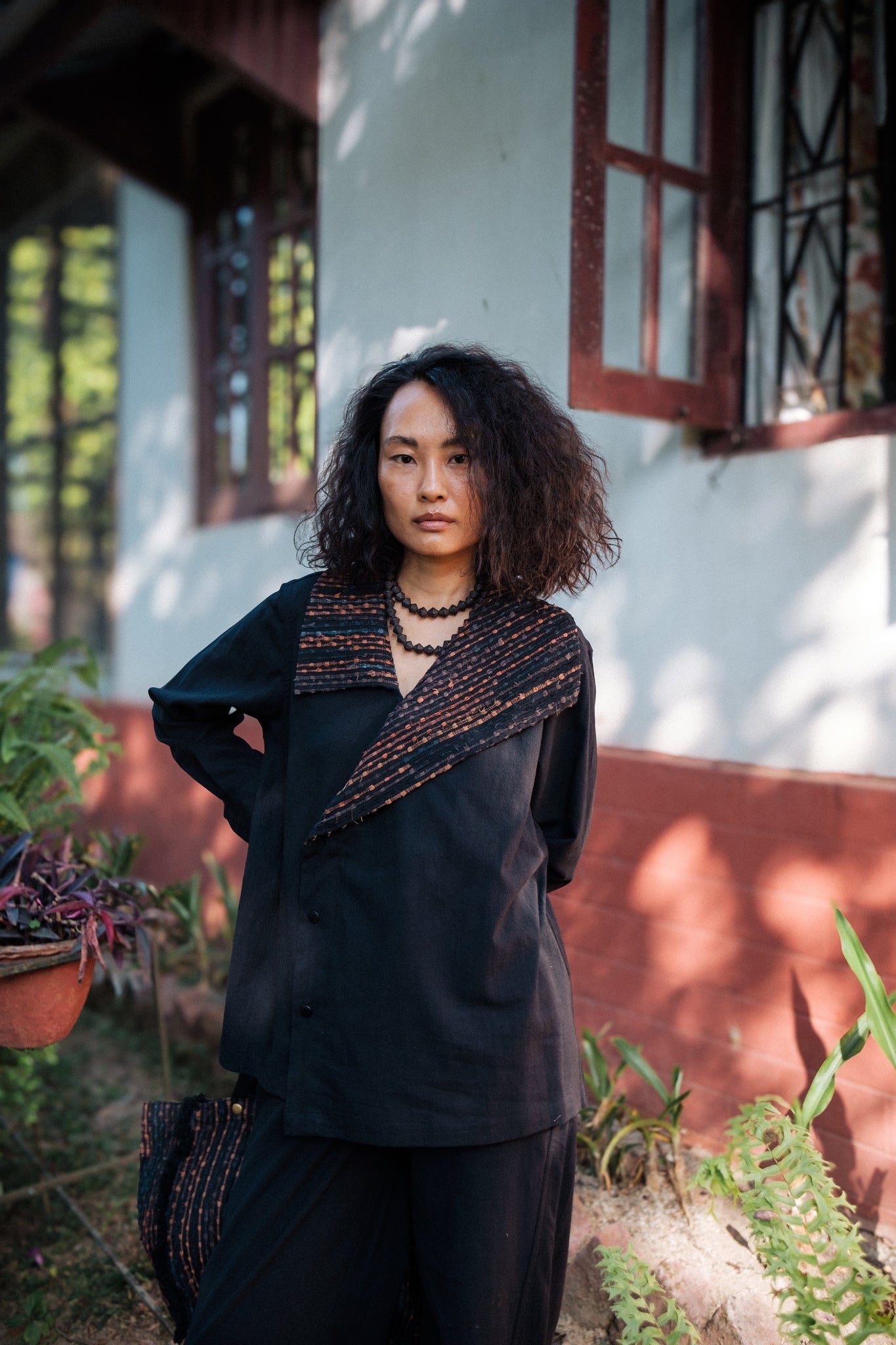 Upcycled Handwoven Arrow Collar Shirt - Green - CiceroniWomen ShirtsThe Terra Tribe