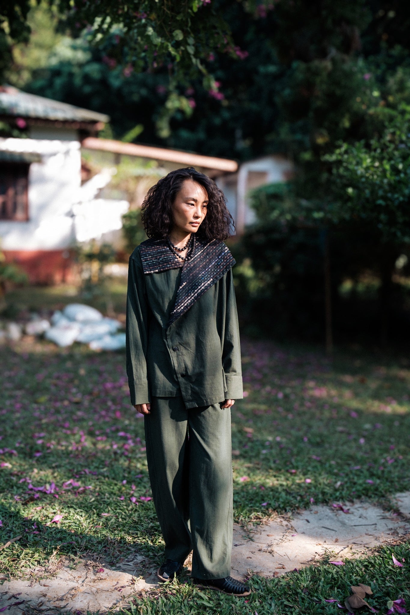Upcycled Handwoven Arrow Collar Shirt - Green - CiceroniWomen ShirtsThe Terra Tribe