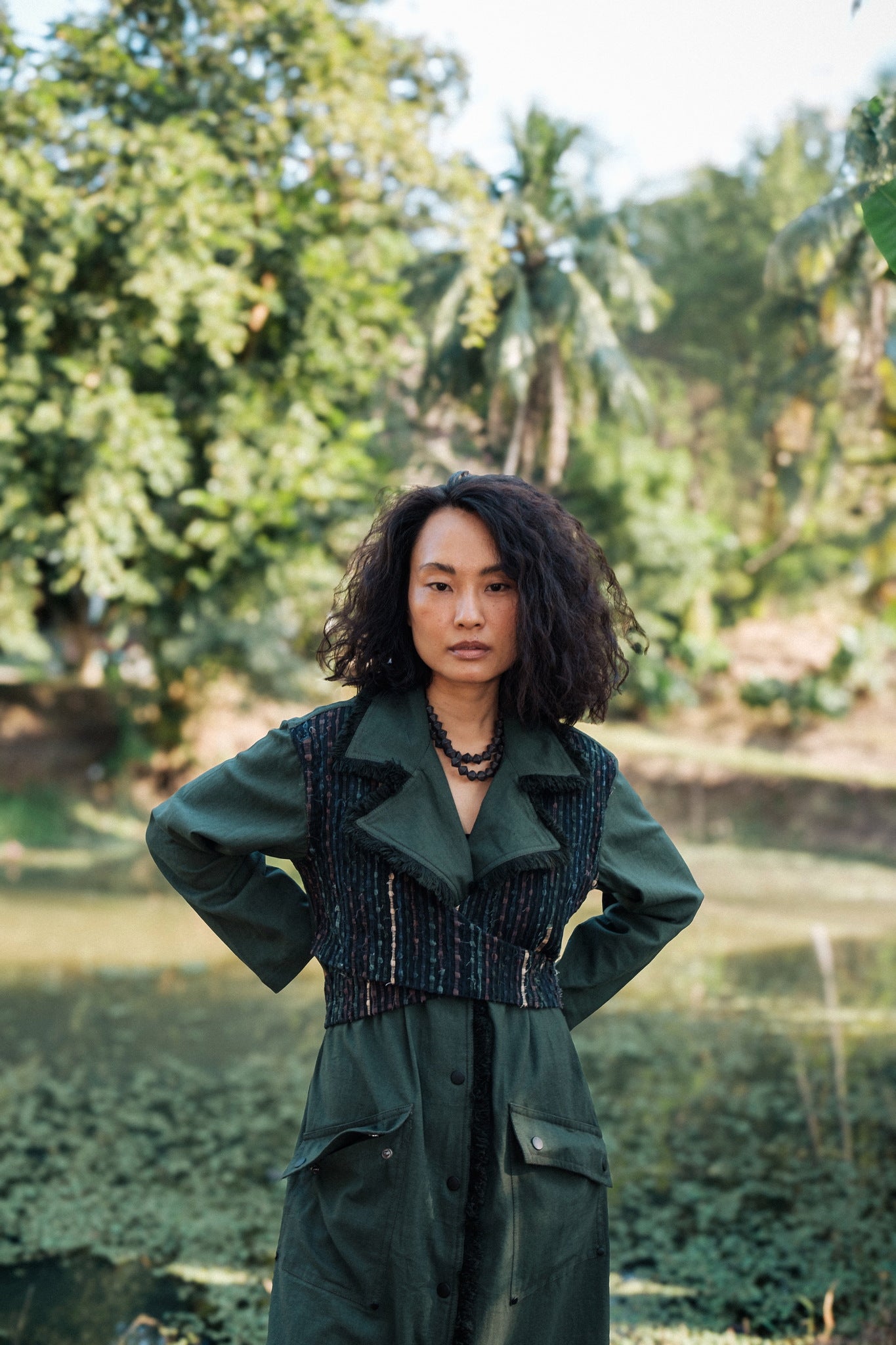 Upcycled Handwoven Copenhagen Trench - Green - CiceroniTrench CoatThe Terra Tribe