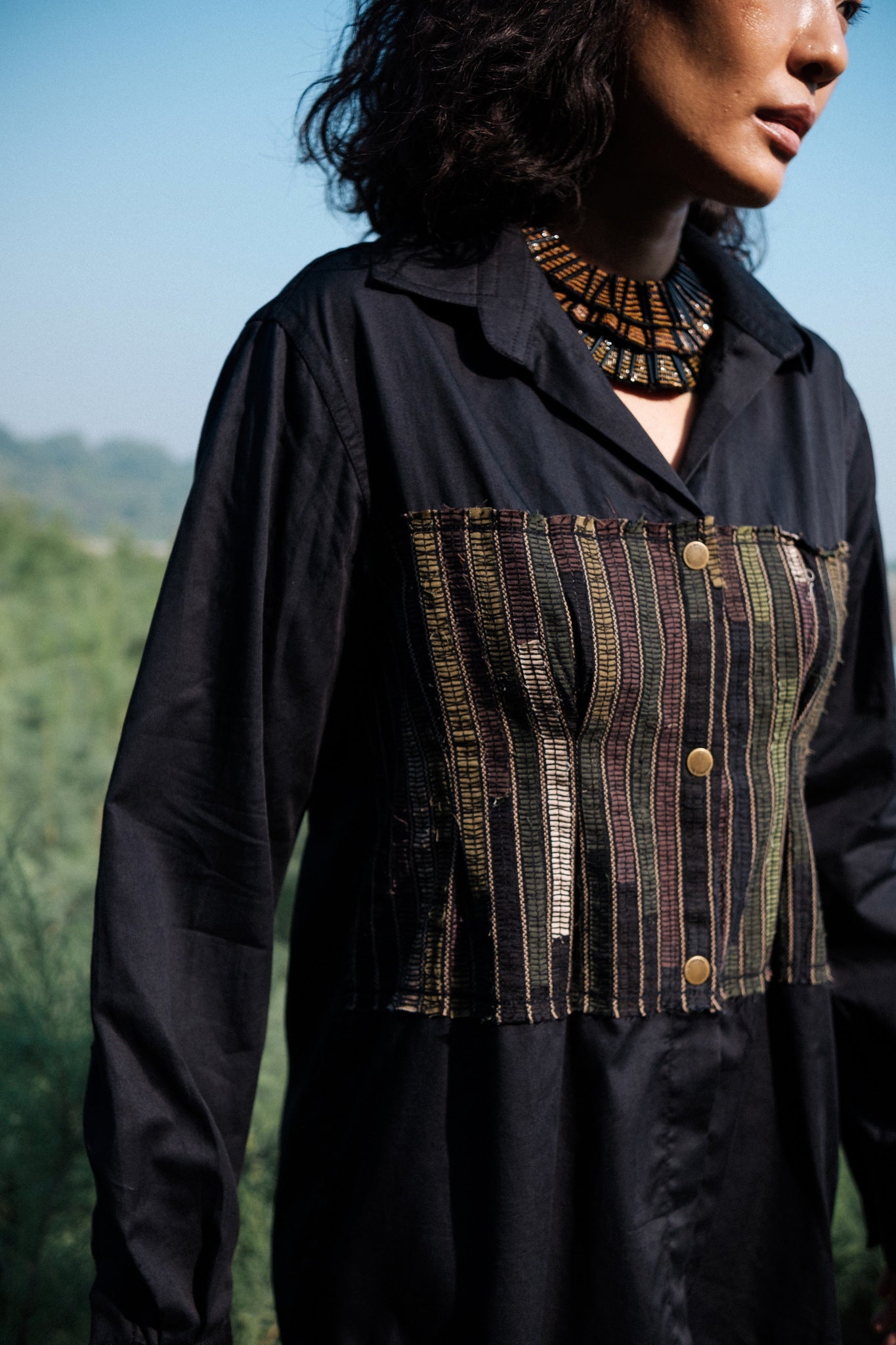 Upcycled Handwoven Hunza Shirt - Black Copper - CiceroniWomen ShirtsThe Terra Tribe