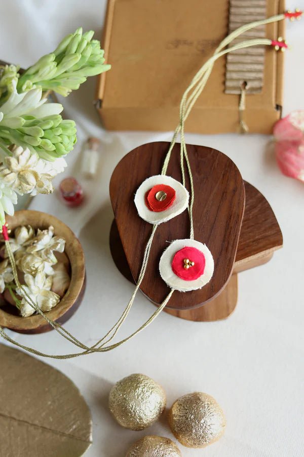 Upcycled Rakhi - Circular - (Set of 2) - Orange and Pink - CiceroniRakhiLukka Chuppi