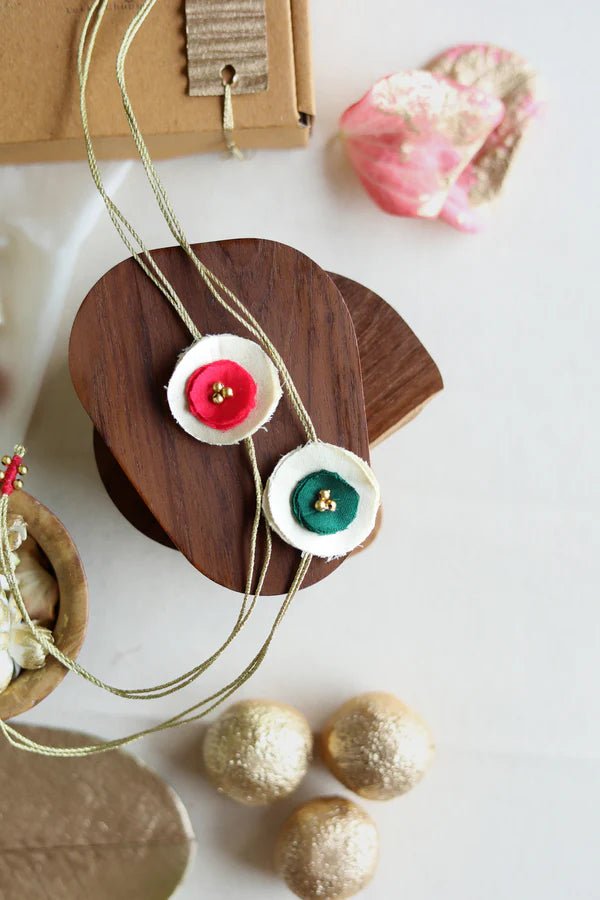 Upcycled Rakhi - Circular - (Set of 2) - Pink and Green - CiceroniRakhiLukka Chuppi