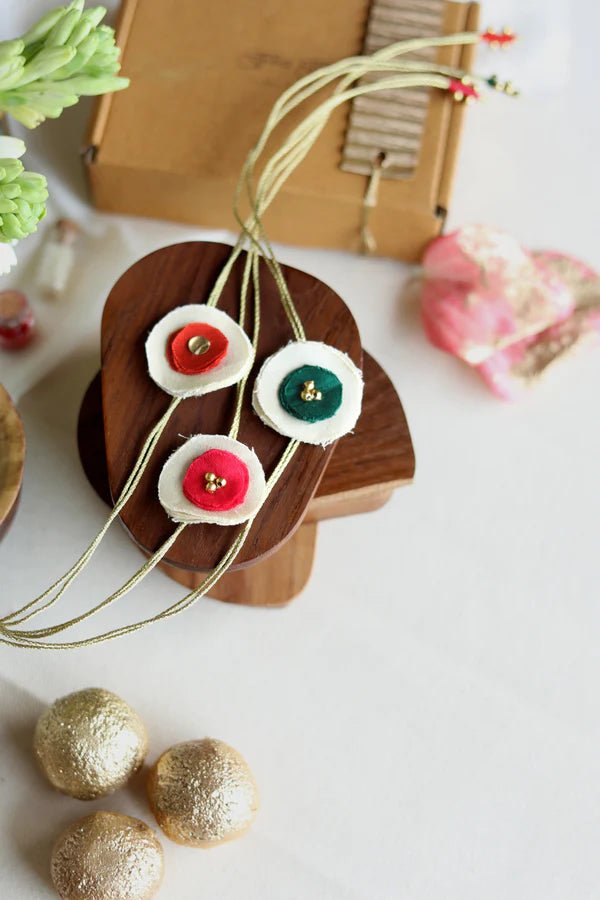 Upcycled Rakhi - Circular (Set of 3) - White - CiceroniRakhiLukka Chuppi