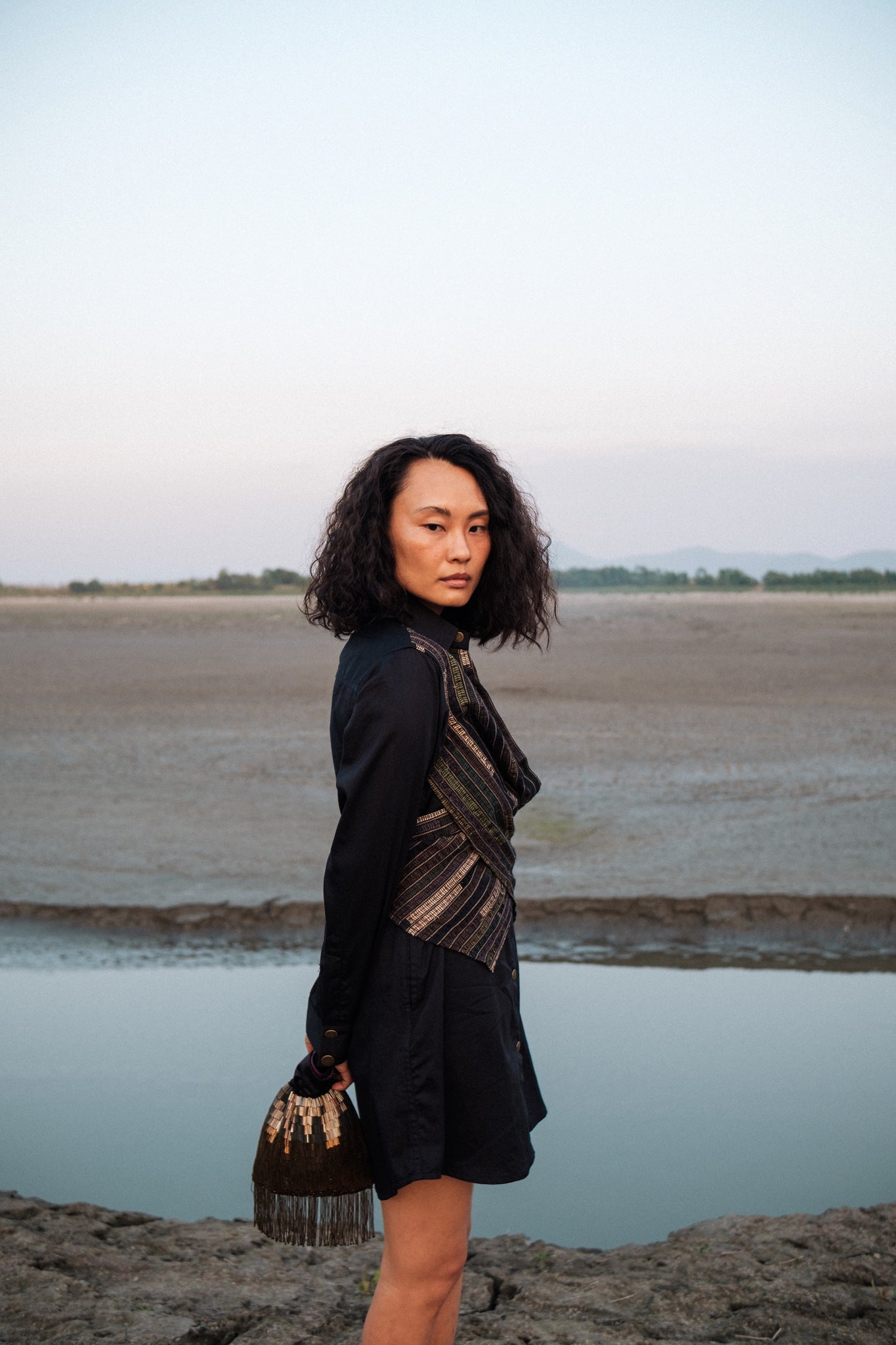 Upcycled Seattle Wrap Dress - Black Green - CiceroniDressesThe Terra Tribe