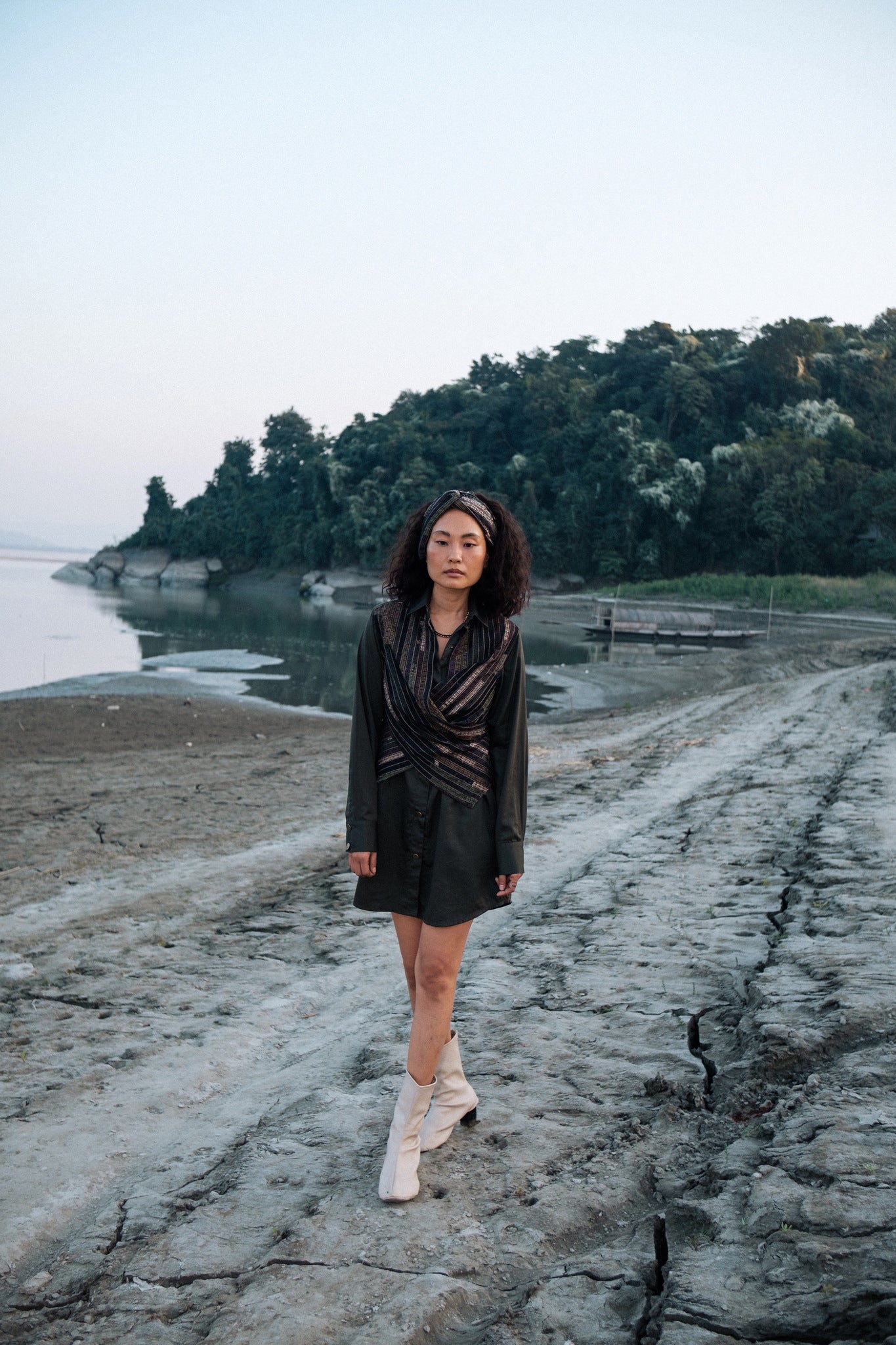 Upcycled Seattle Wrap Dress - Black Green - CiceroniDressesThe Terra Tribe