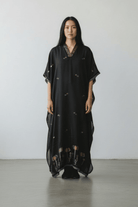 V Neck Kaftan - Black Zari Lotus Jamdani - CiceroniKaftanBhomra