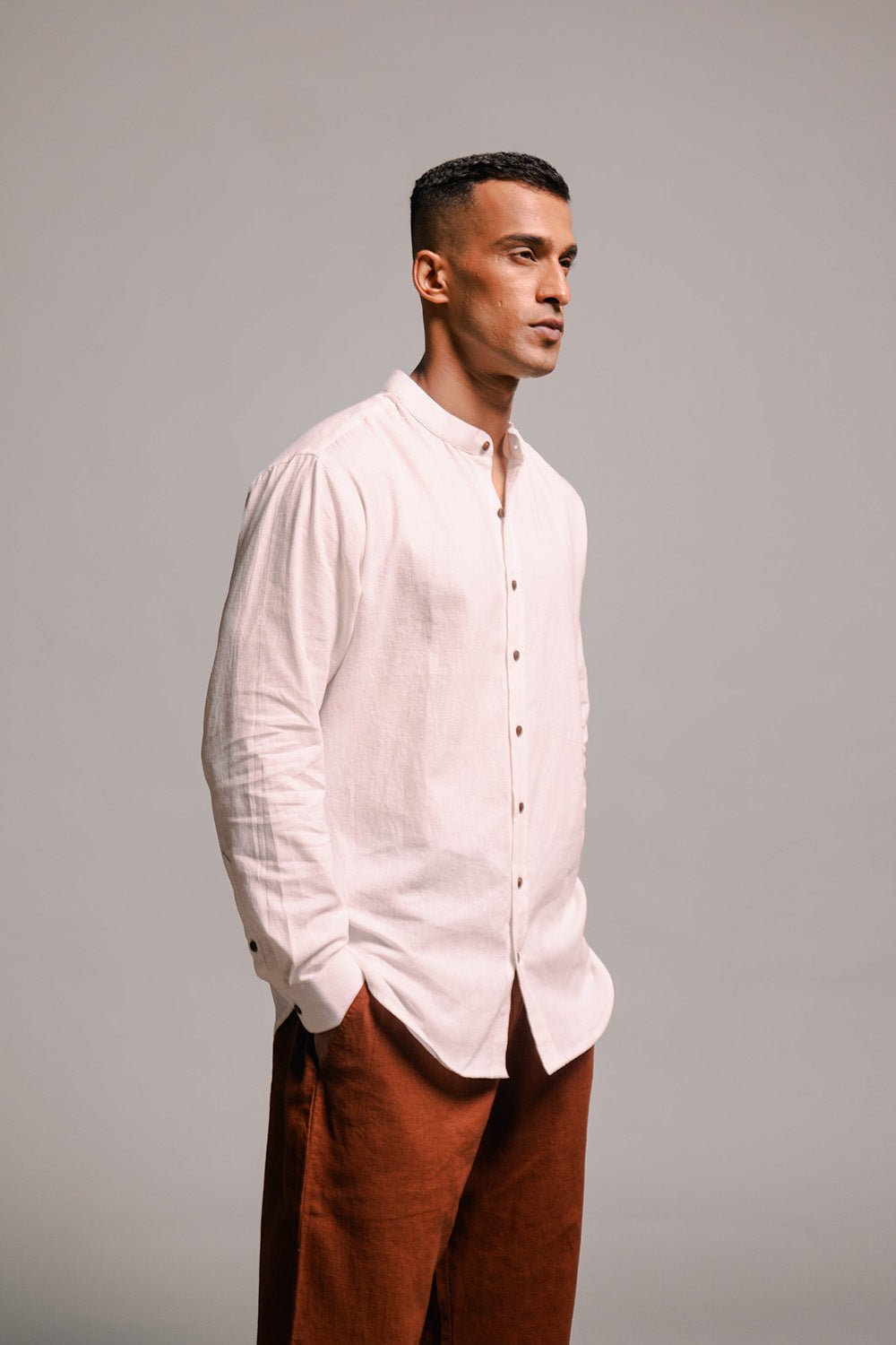 Vanilla Co - Linen Men's Band Collar Shirt - CiceroniMen ShirtsSaphed