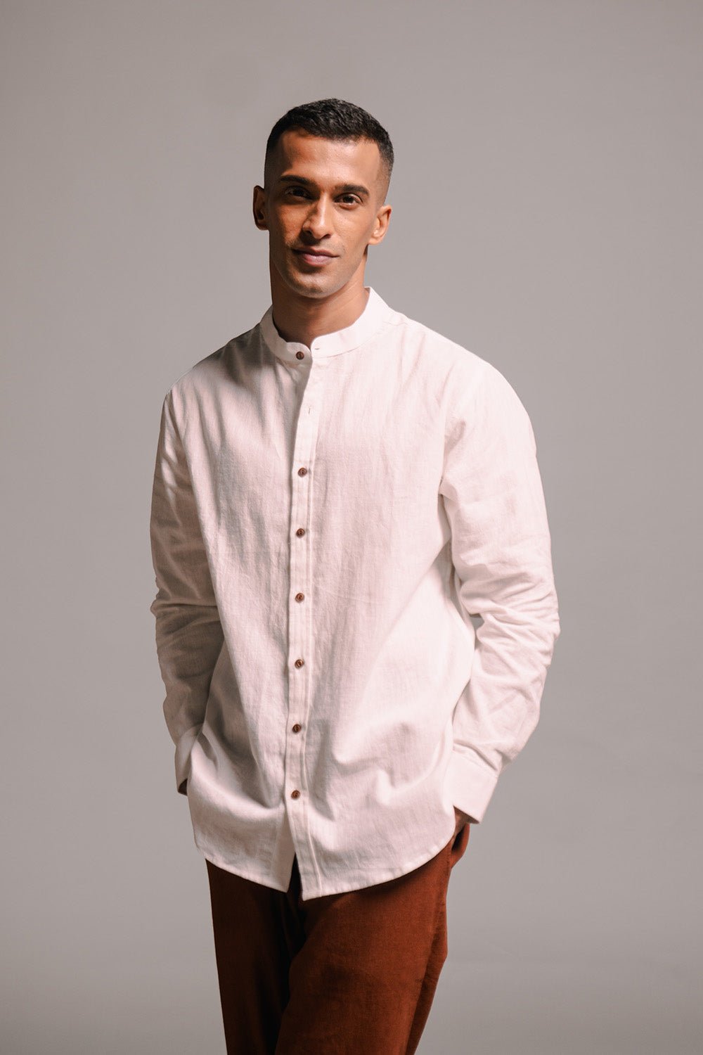 Vanilla Co - Linen Men's Band Collar Shirt - CiceroniMen ShirtsSaphed