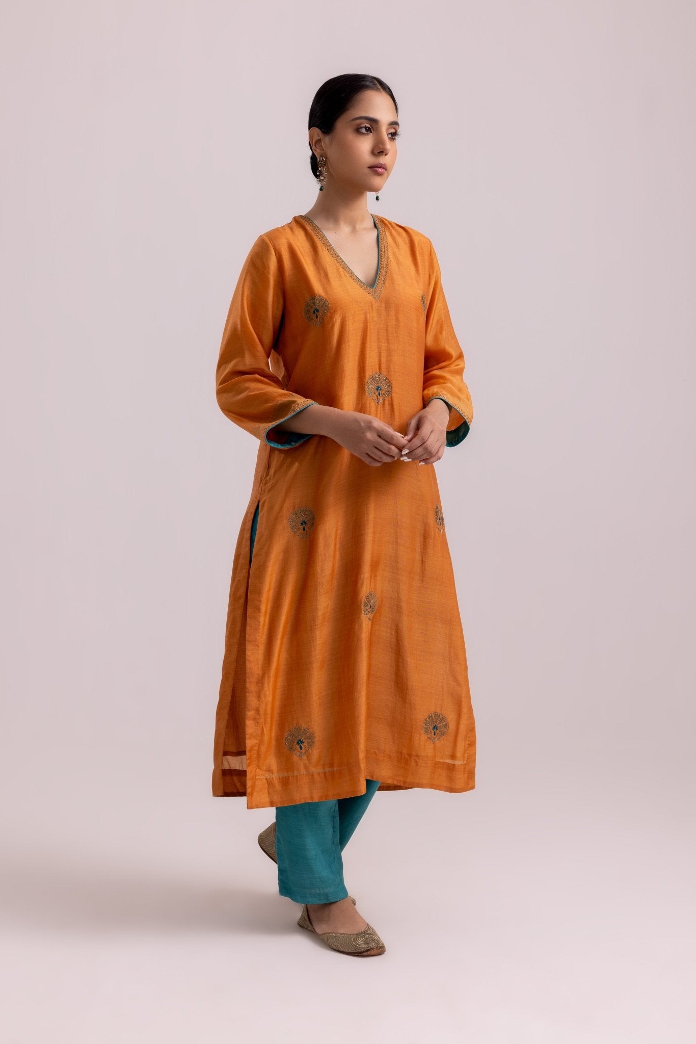 Veena Kurta Dupatta Set - Orange - CiceroniKurta Set, Festive WearLabel Shreya Sharma