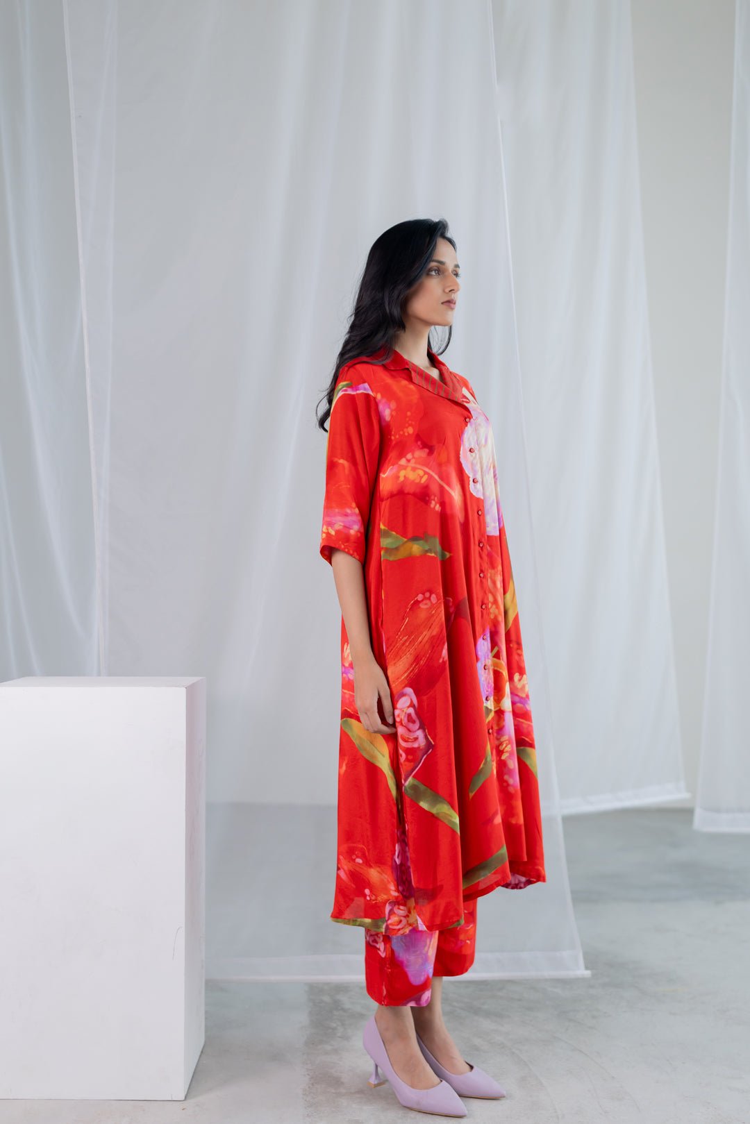 Vermilion Afterlight Orchids Tunic Co - ord Set - CiceroniKurta Set, Everyday WearSilai Studio