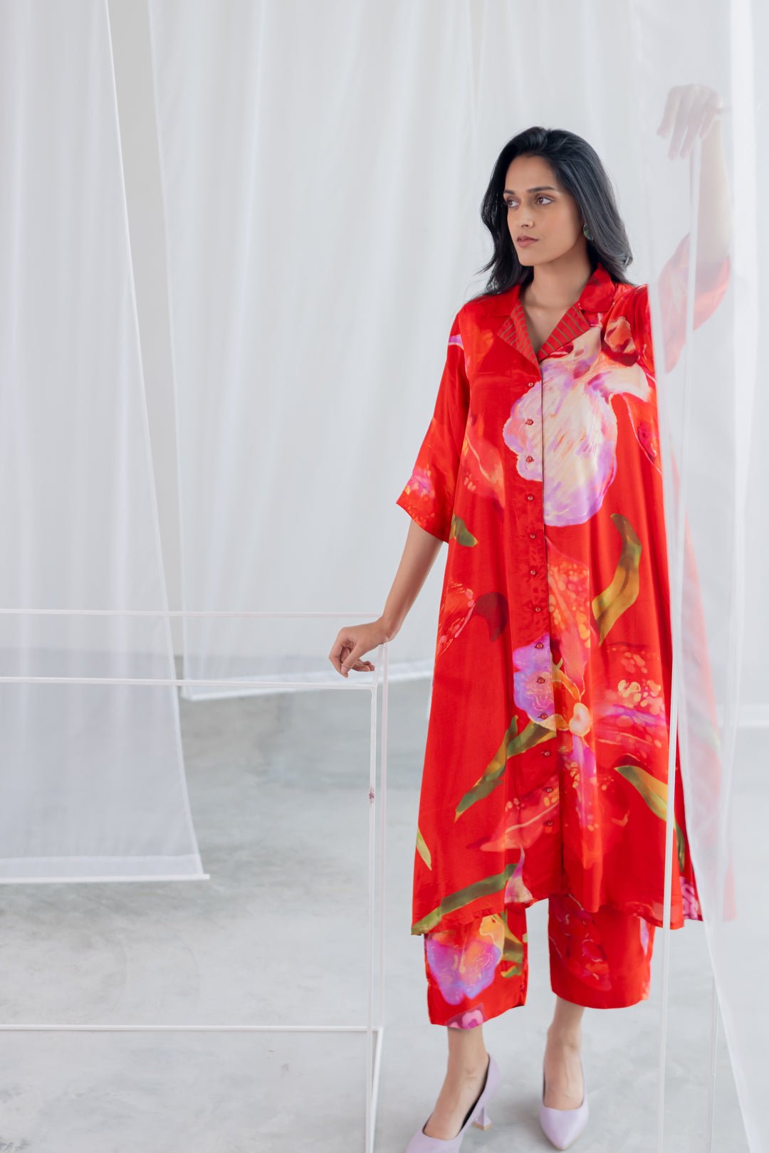 Vermilion Afterlight Orchids Tunic Co - ord Set - CiceroniKurta Set, Everyday WearSilai Studio