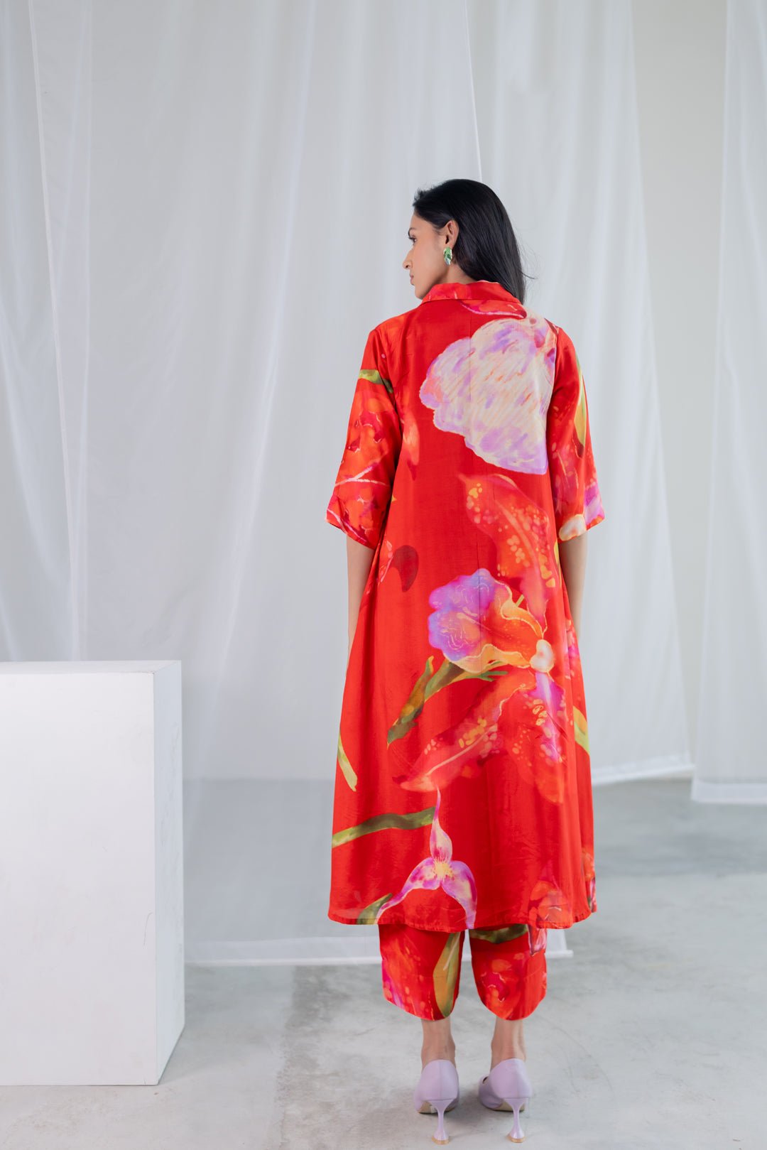 Vermilion Afterlight Orchids Tunic Co - ord Set - CiceroniKurta Set, Everyday WearSilai Studio
