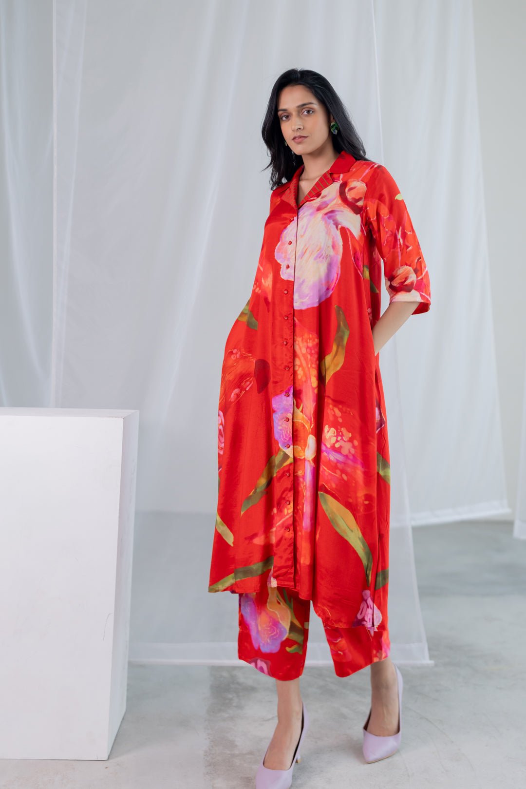 Vermilion Afterlight Orchids Tunic Co - ord Set - CiceroniKurta Set, Everyday WearSilai Studio