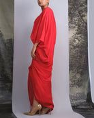 Vermilion Red Chanderi Drape Co - ord Set - CiceroniSkirt SetOtouto