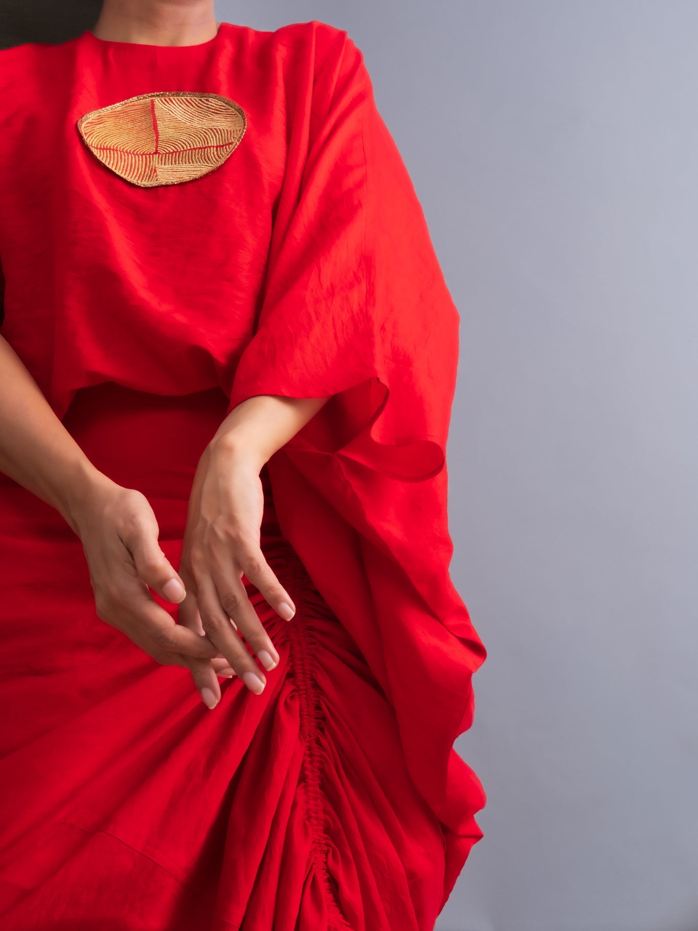 Vermilion Red Chanderi Drape Co - ord Set - CiceroniSkirt SetOtouto