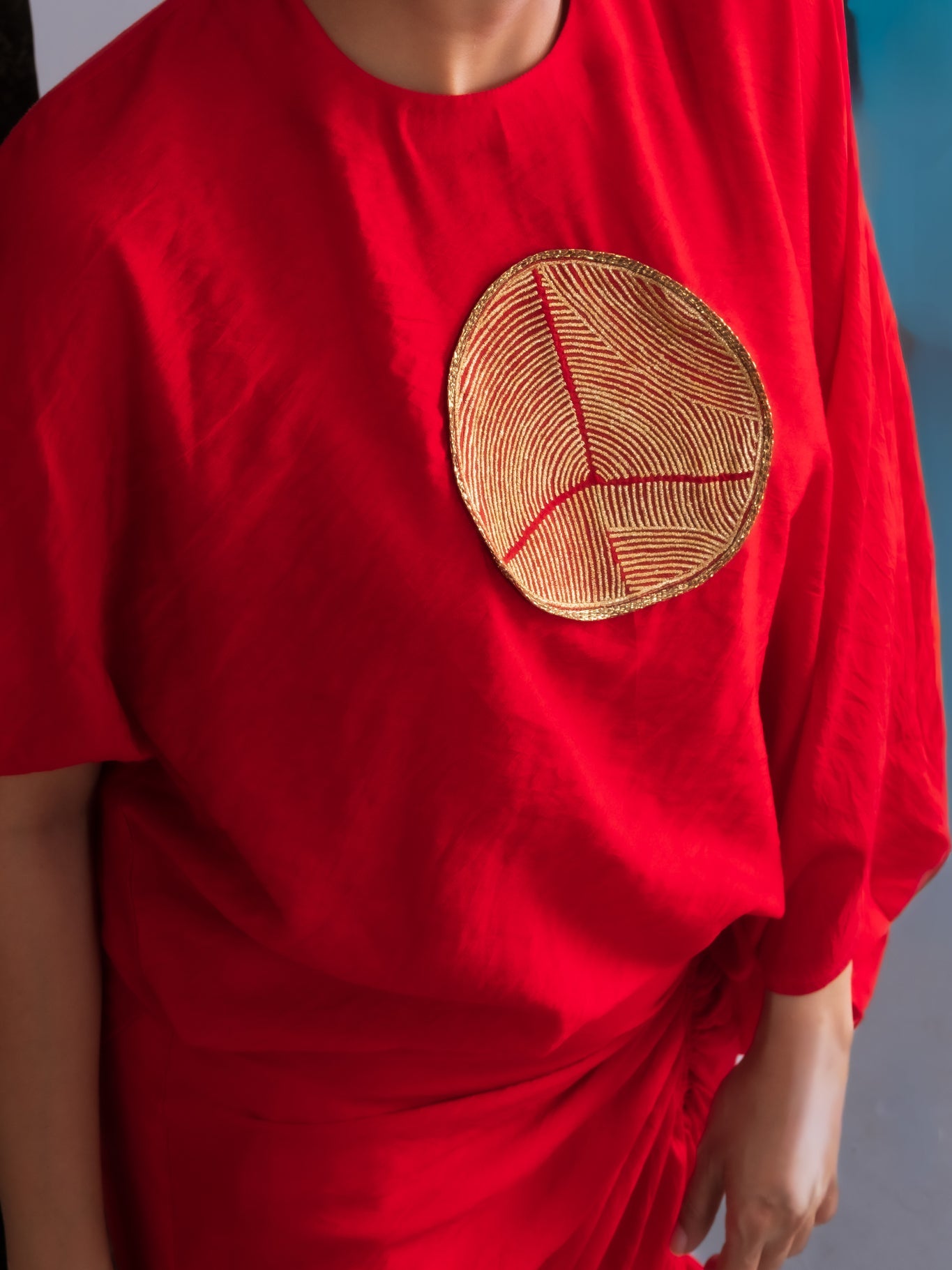 Vermilion Red Chanderi Drape Co - ord Set - CiceroniSkirt SetOtouto