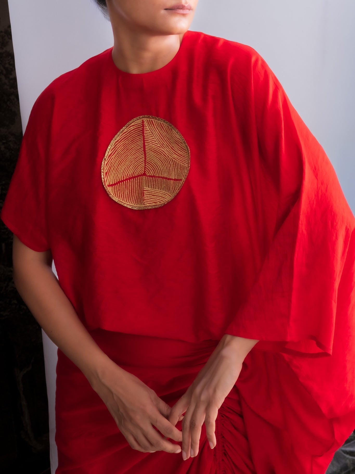 Vermilion Red Chanderi Drape Co - ord Set - CiceroniSkirt SetOtouto