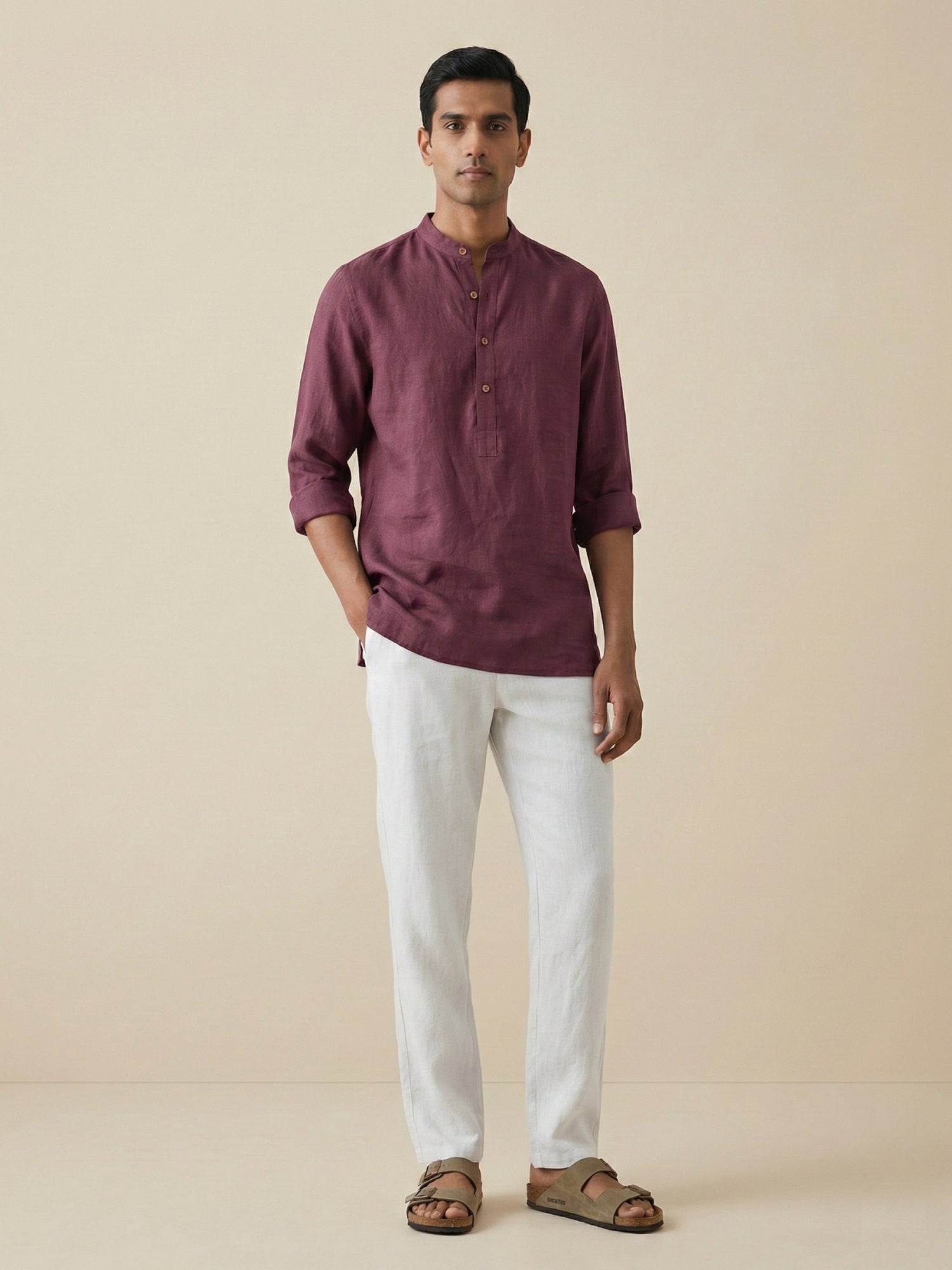 Vintage Plum 100% Pure Linen Classic Short Kurta - CiceroniKurta, Everyday Wearbhrāta