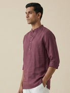 Vintage Plum 100% Pure Linen Classic Short Kurta - CiceroniKurta, Everyday Wearbhrāta