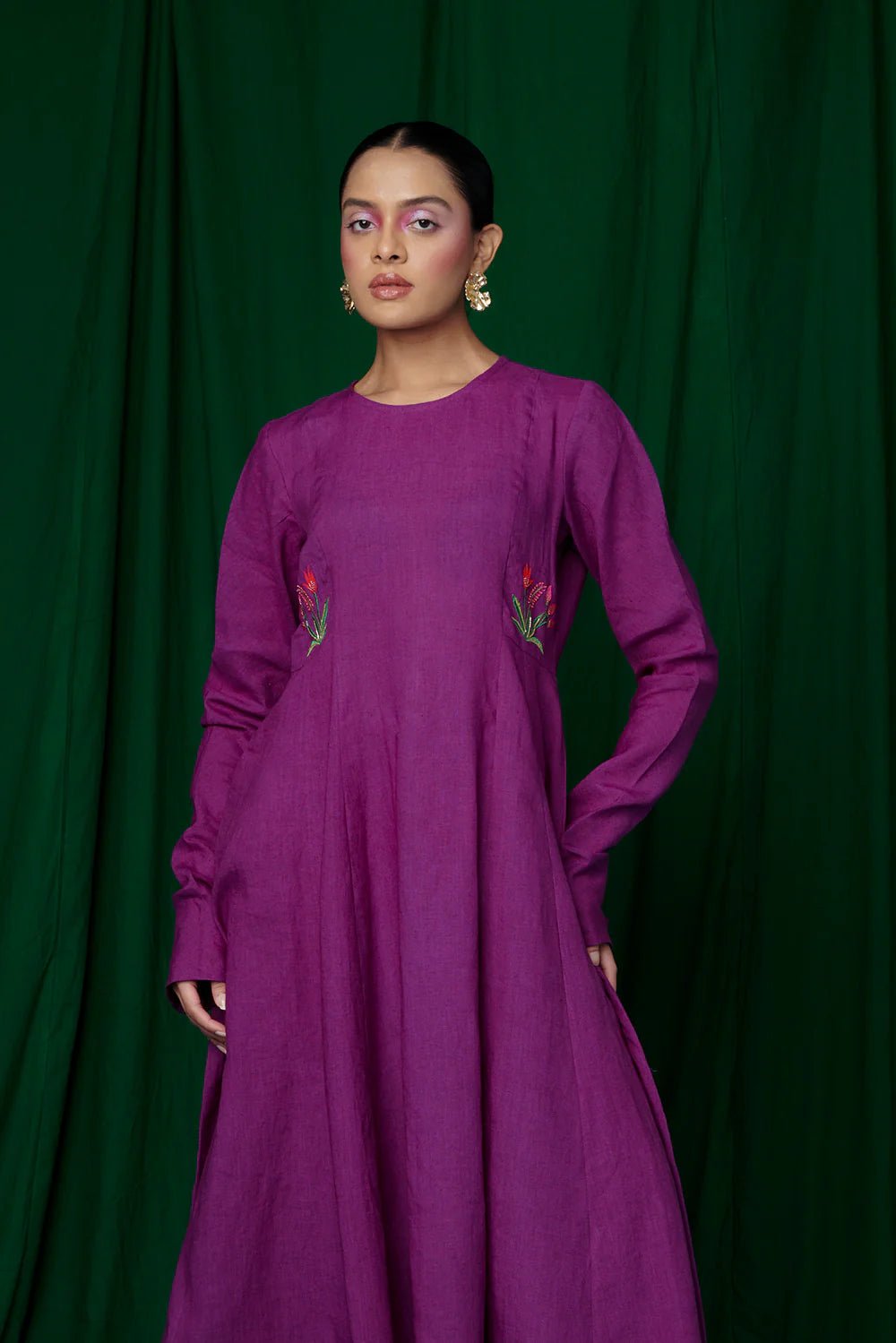 Violet Linen Anarkali Kurta Set - CiceroniKurta Set, Festive WearSaphed