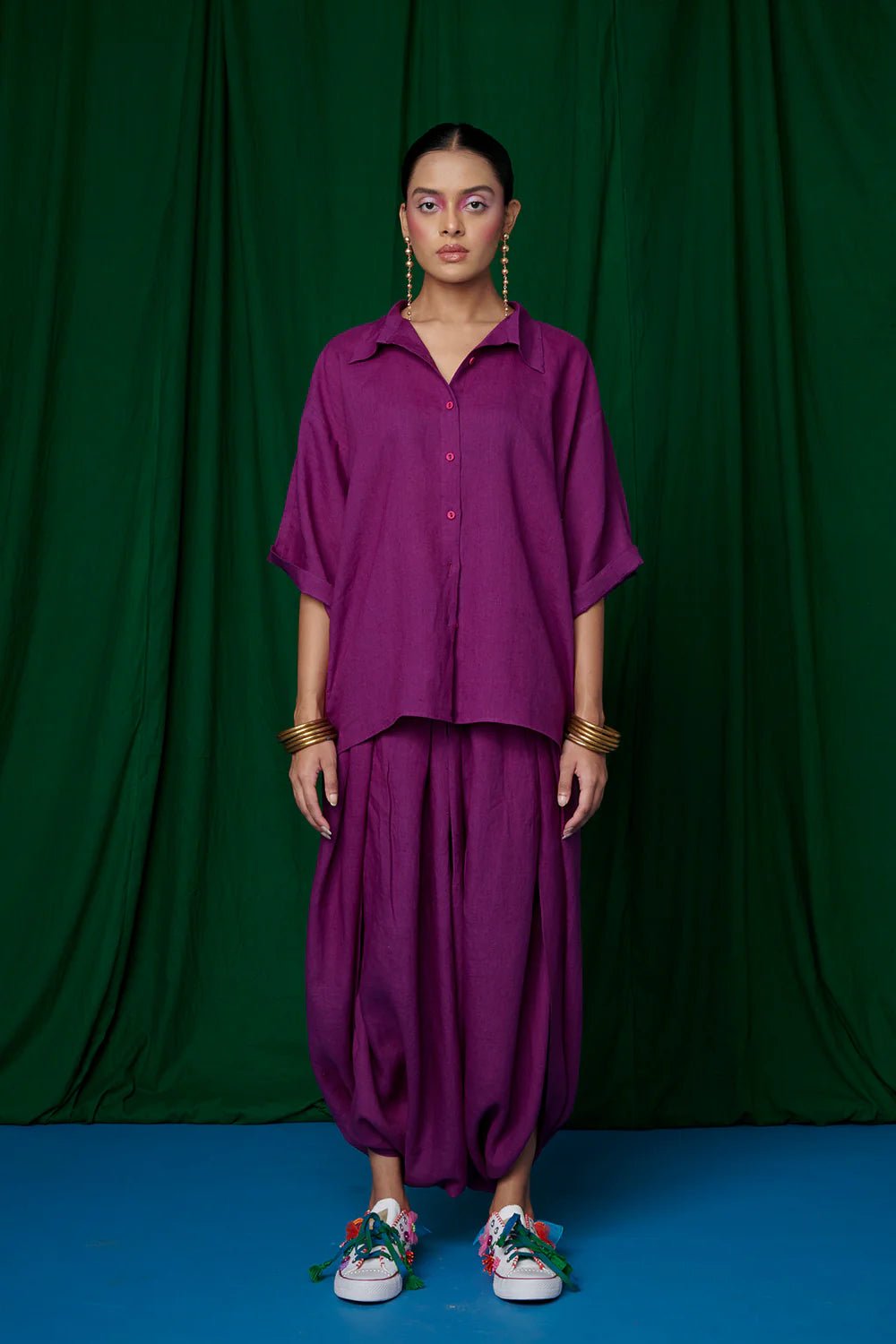 Violet Linen Boho Shirt and Dhoti Pants - CiceroniCo - ord SetSaphed