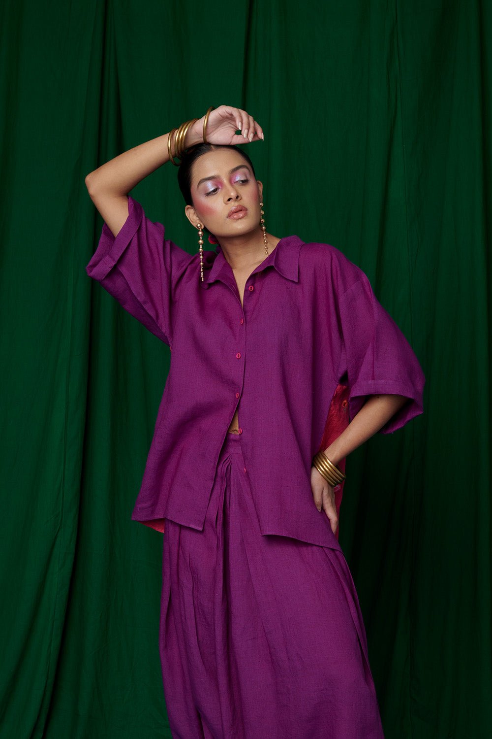 Violet Linen Boho Shirt and Dhoti Pants - CiceroniCo - ord SetSaphed