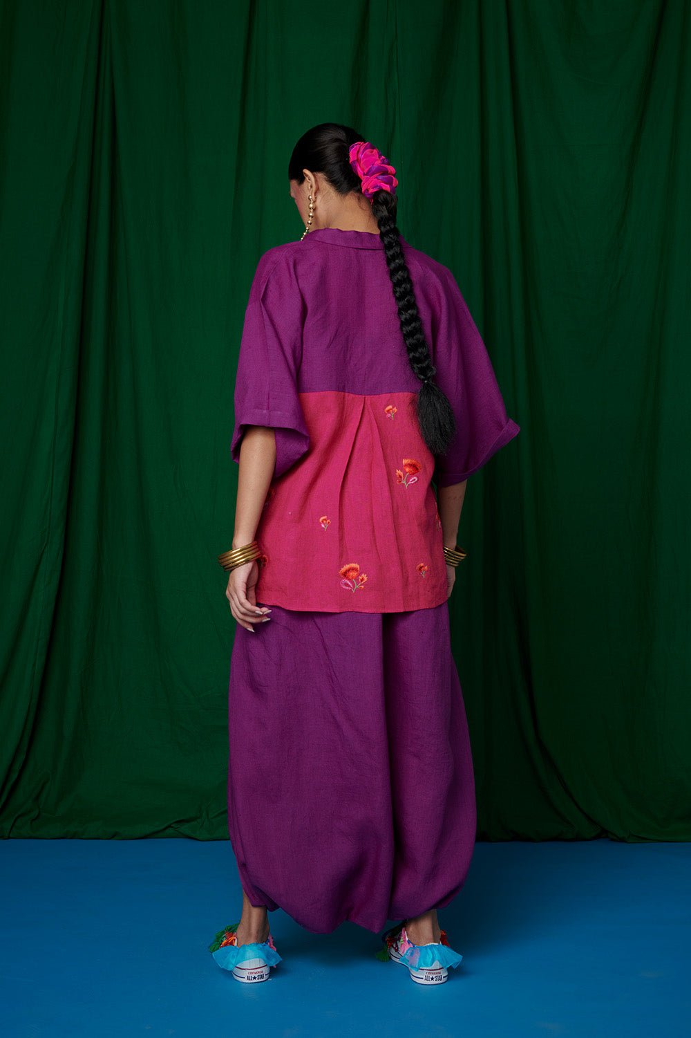 Violet Linen Boho Shirt and Dhoti Pants - CiceroniCo - ord SetSaphed