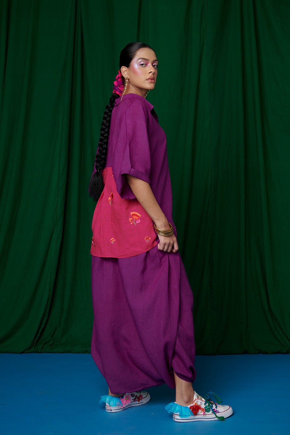 Violet Linen Boho Shirt and Dhoti Pants - CiceroniCo - ord SetSaphed