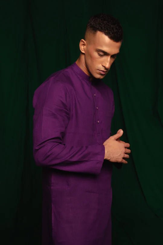 Violet Linen Men's Kurta Set - CiceroniKurta Set, Festive WearSaphed