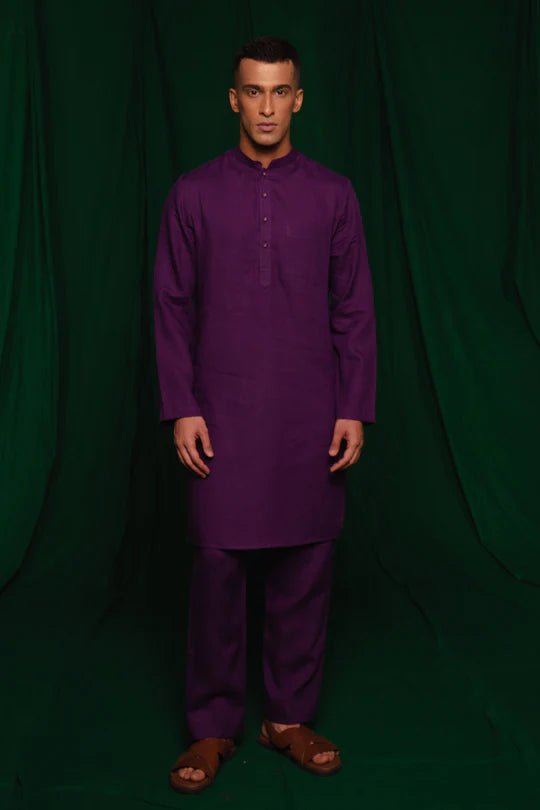 Violet Linen Men's Kurta Set - CiceroniKurta Set, Festive WearSaphed