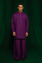 Violet Linen Saif Kurta Set - CiceroniCo - ord SetSaphed