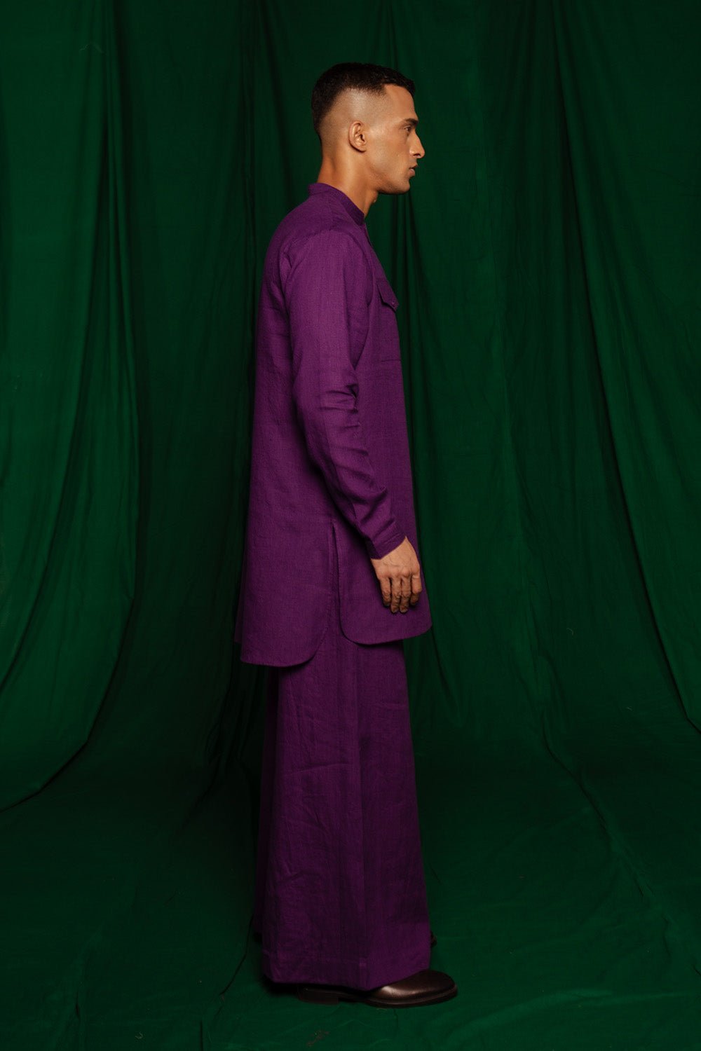 Violet Linen Saif Kurta Set - CiceroniCo - ord SetSaphed