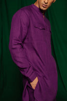 Violet Linen Saif Kurta Set - CiceroniCo - ord SetSaphed