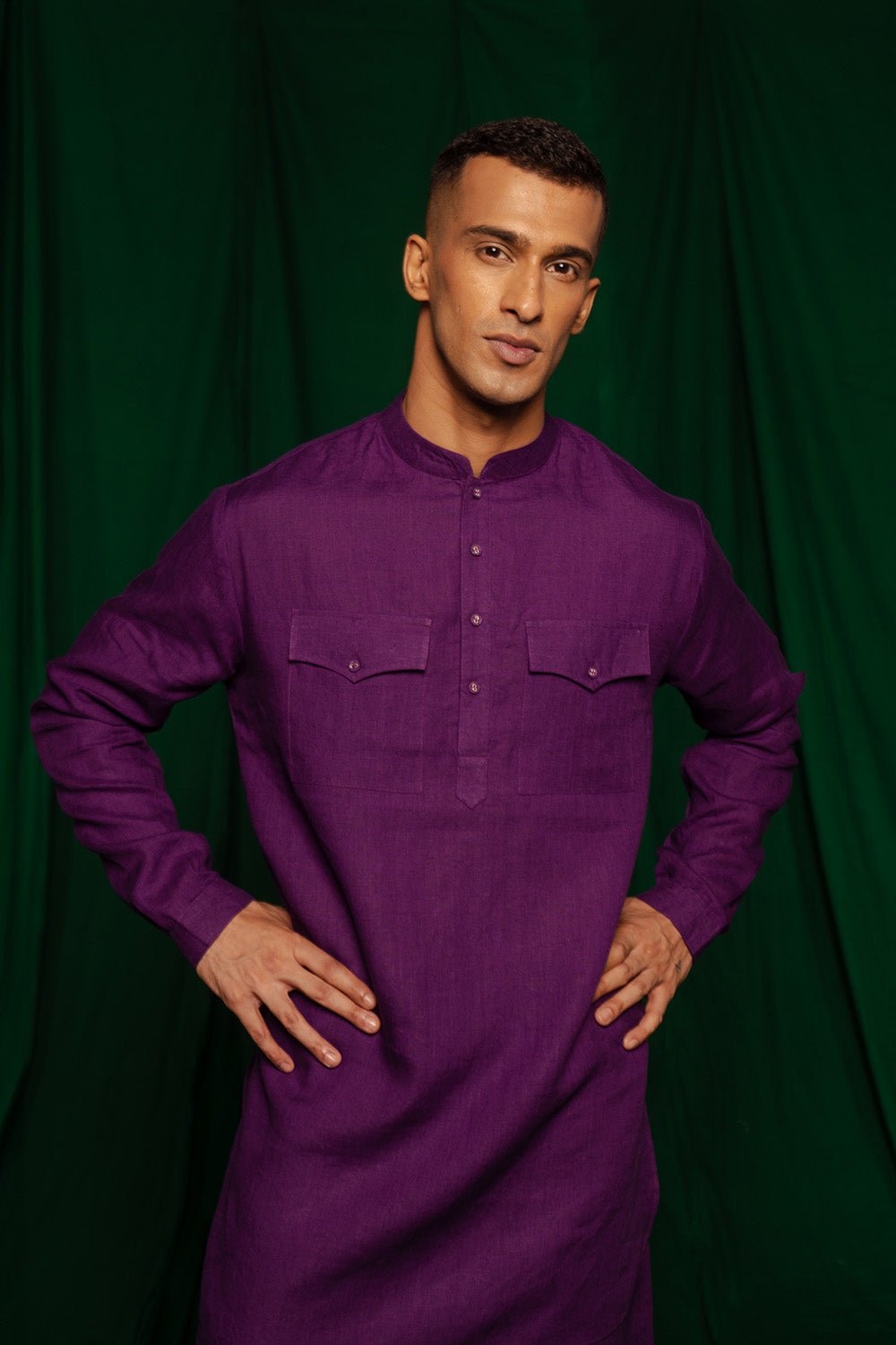 Violet Linen Saif Kurta Set - CiceroniCo - ord SetSaphed