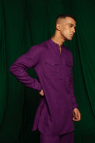 Violet Linen Saif Kurta Set - CiceroniCo - ord SetSaphed