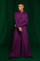 Violet Linen Saif Kurta Set - CiceroniCo - ord SetSaphed