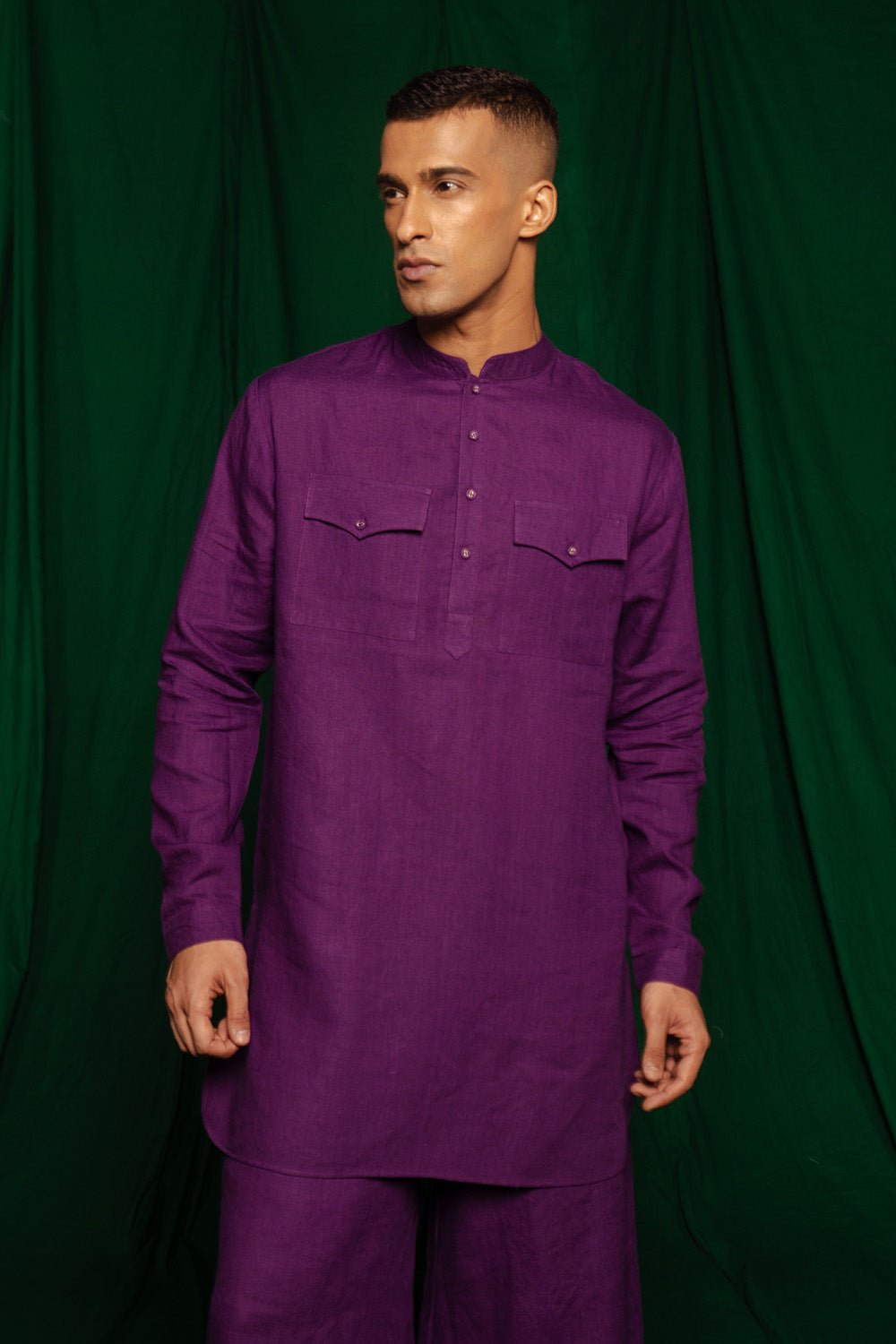 Violet Linen Saif Kurta Set - CiceroniCo - ord SetSaphed