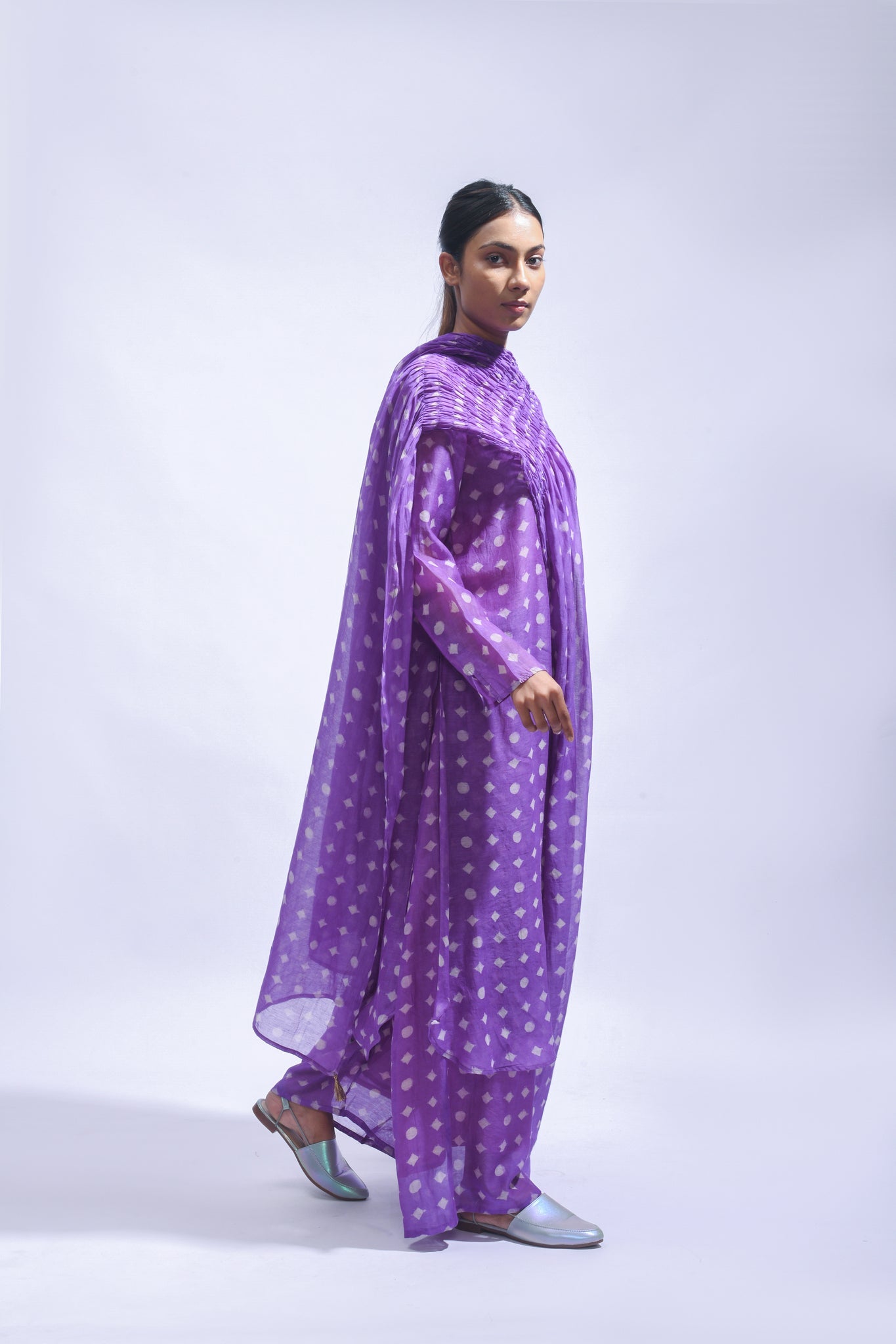 Violet Smocked Silk Set - CiceroniKurta Set, Everyday WearJayati Goenka