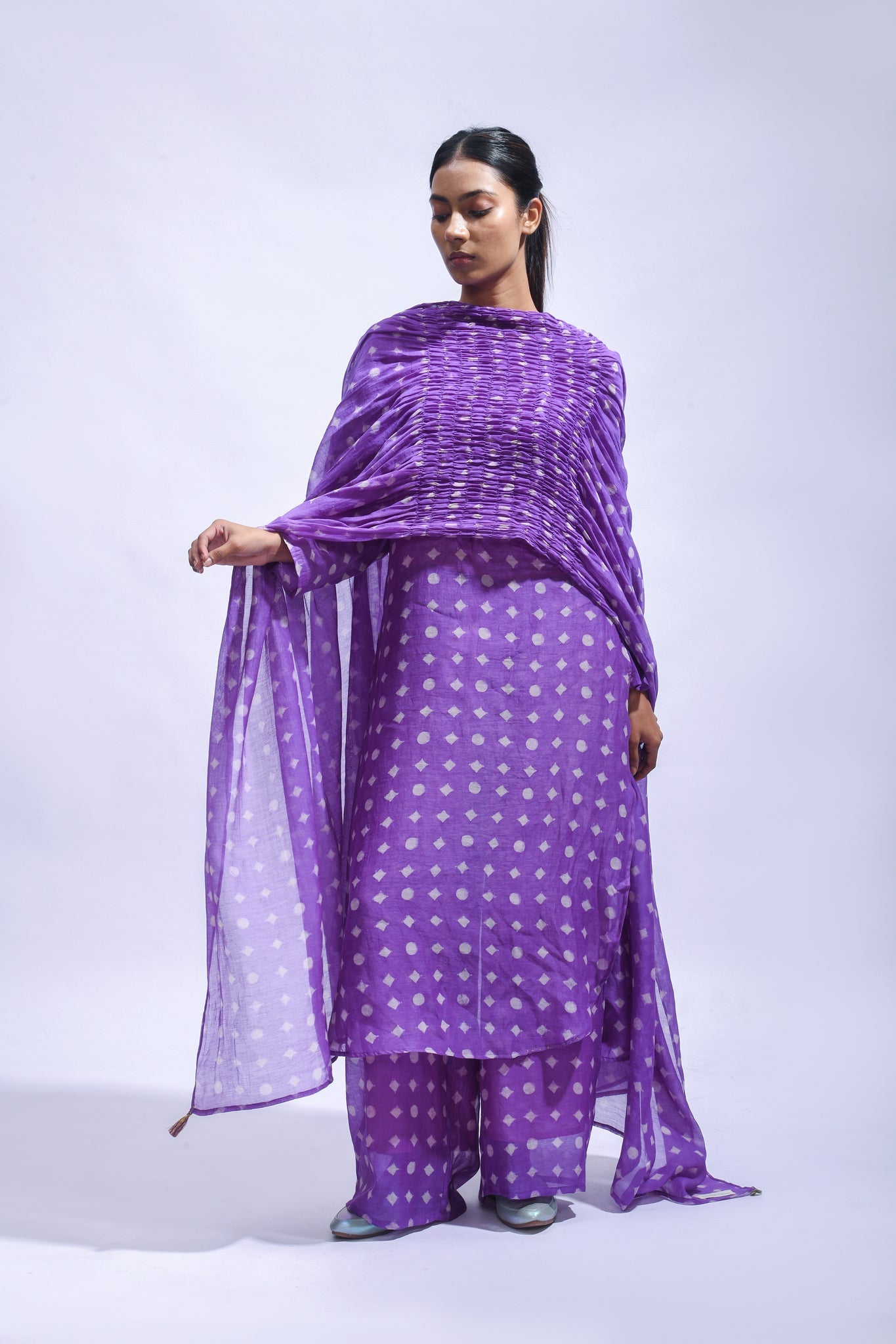 Violet Smocked Silk Set - CiceroniKurta Set, Everyday WearJayati Goenka