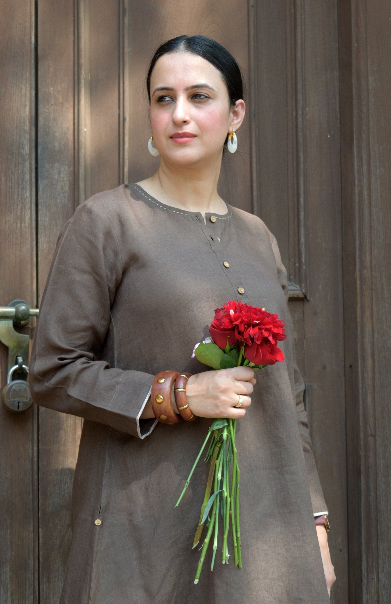 Walnut Brown Linen Co - ord Set - CiceroniKurta Set, Everyday WearHouse of Moxa