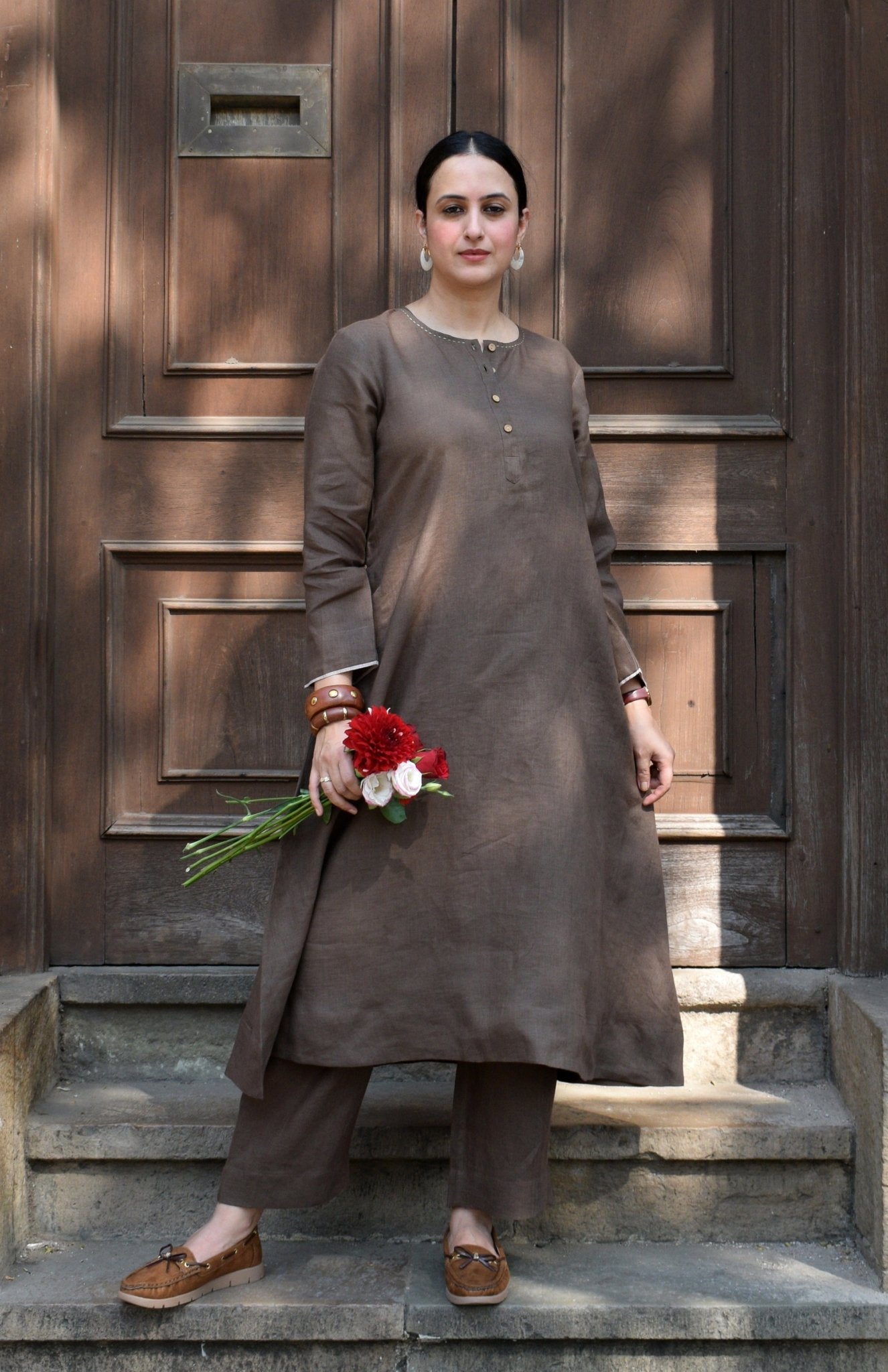 Walnut Brown Linen Co - ord Set - CiceroniKurta Set, Everyday WearHouse of Moxa