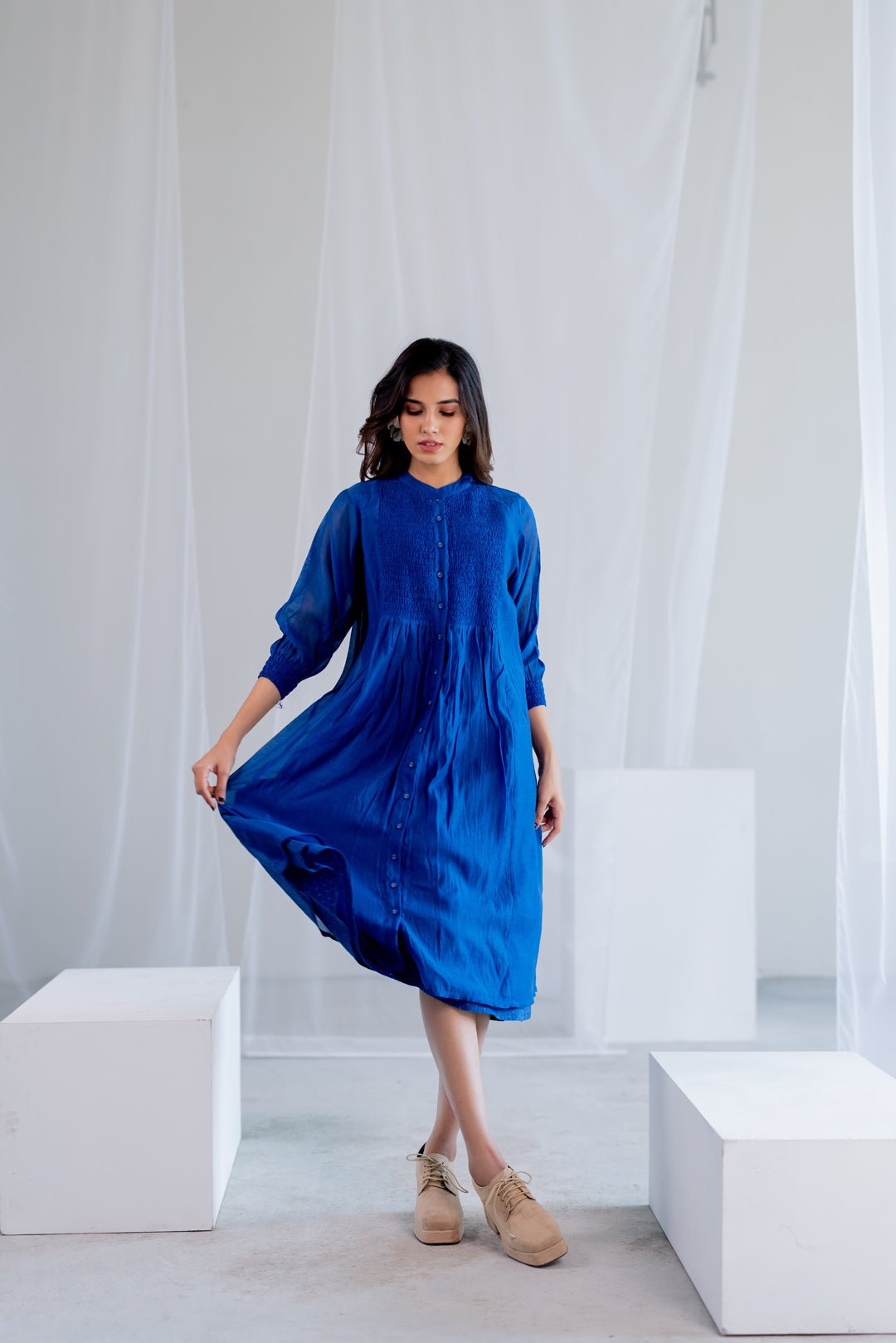 Wavy Seas Chanderi Dress - CiceroniDressesSilai Studio