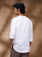 White 100% Linen Zippered Kurta - CiceroniMen Shirtsbhrāta