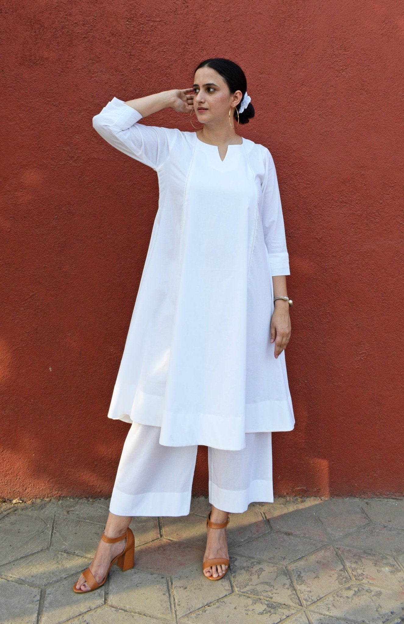 White A Line Kurta with Panels - CiceroniKurta, Everyday WearHouse of Moxa