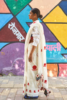 White Bindi Saree - Linen - CiceroniSareePrathaa