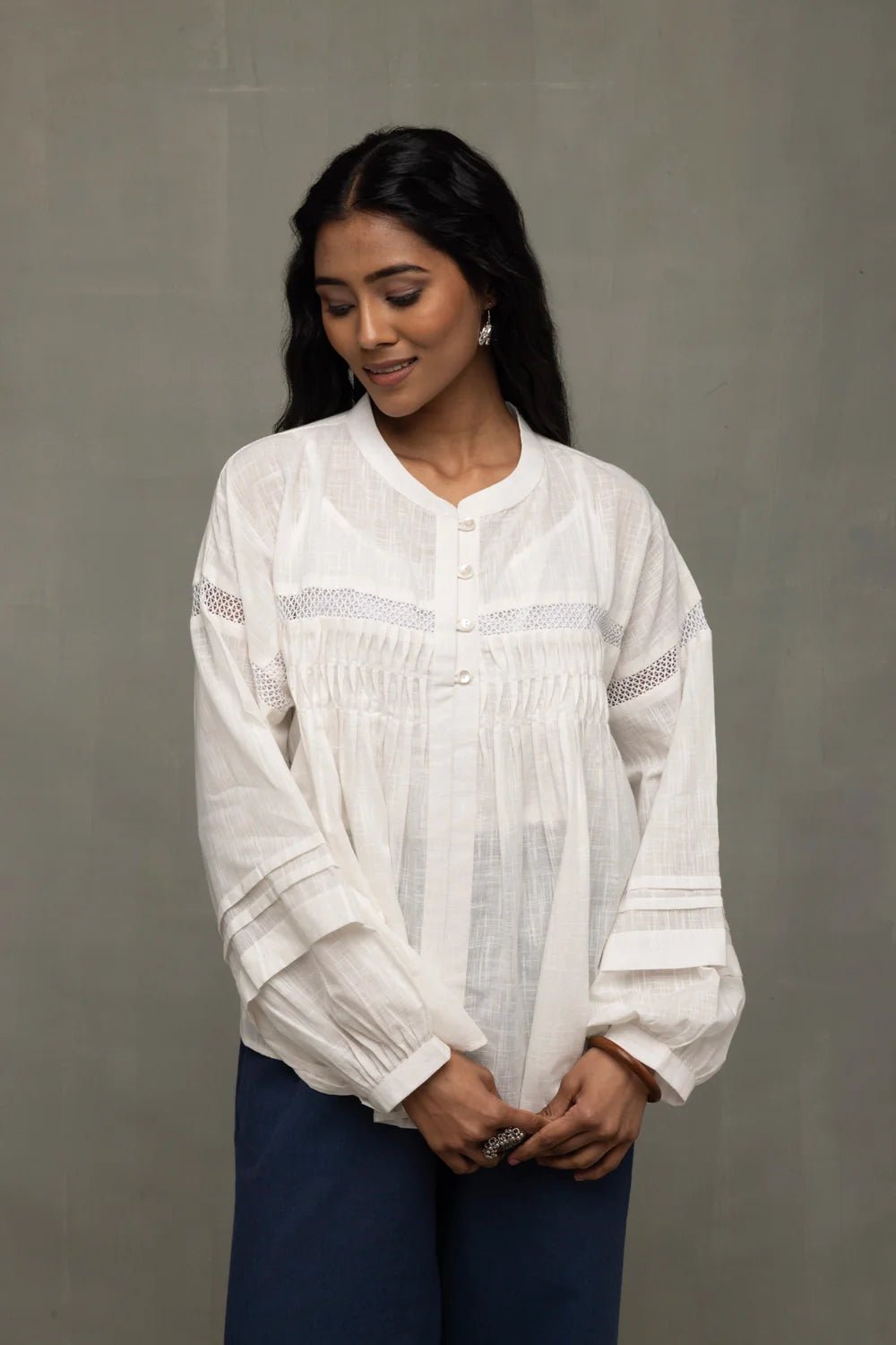 White Breezy Relaxed Fit Top - CiceroniTopsSutra Art of Clothing