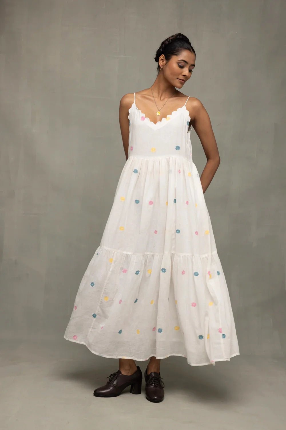 White Gulrang Pure Cotton Jamdani Dress - CiceroniDressesSutra Art of Clothing